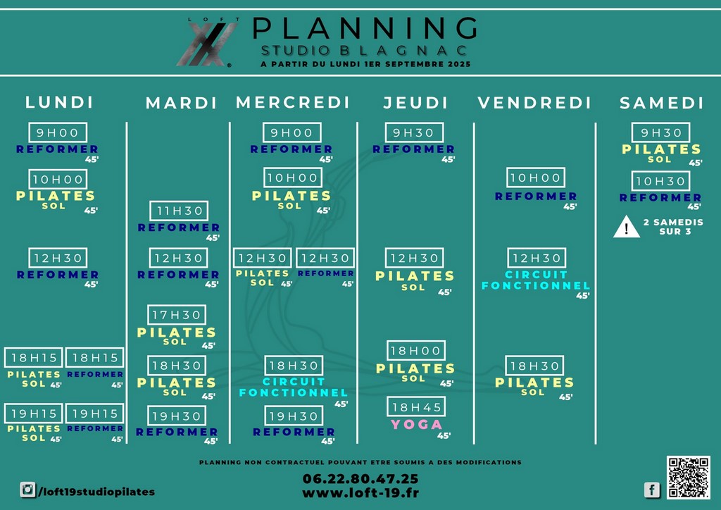 planning cours pilates reformer blagnac loft 19