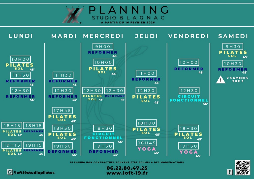 planning cours pilates reformer Cornebarrieu loft 19